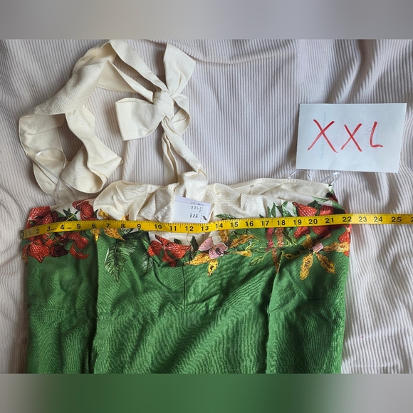 H&M PREMIUM linen-blend halterneck dress floral green/flowers BNWT - Picture 13 of 16